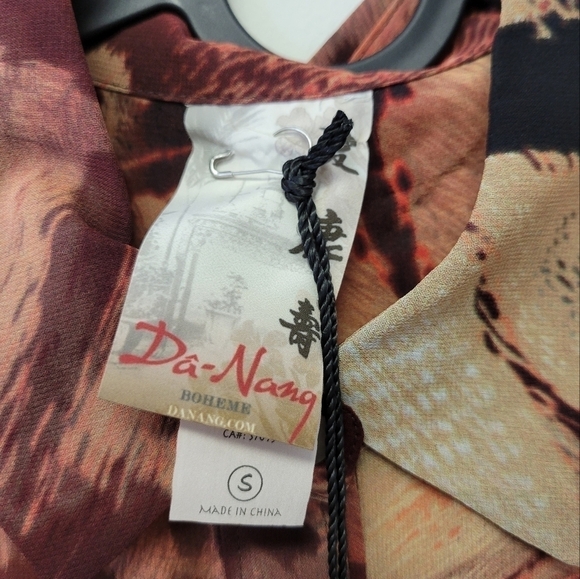 Da-Nang Silk Animal Print Blouse Orange S - Picture 5 of 9